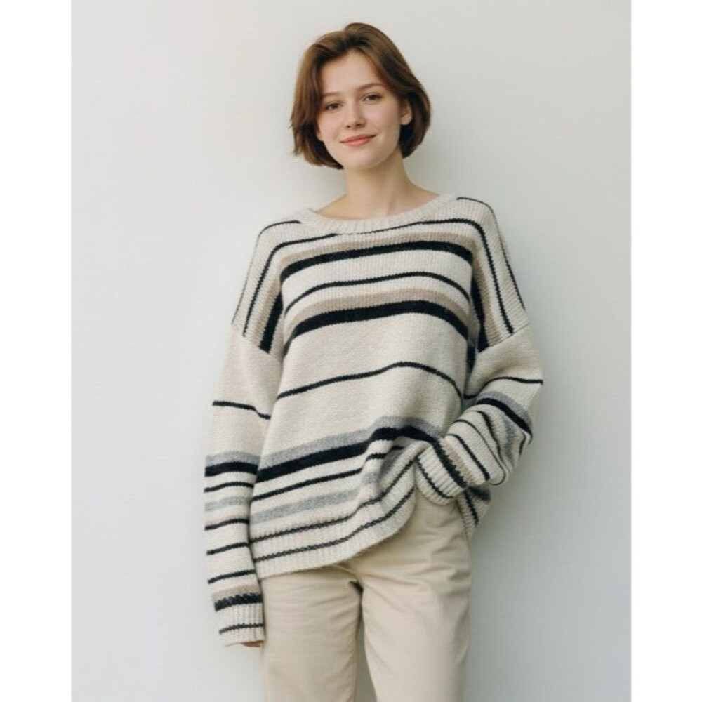 Z Supply NEW womens relaxed striped round neck sweater Large collegiate